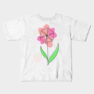 One line art pink cosmos flower Kids T-Shirt